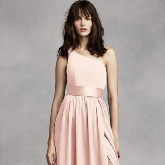 NWT Vera Wang White Blush Pink One Shoulder Gown Prom/Bridesmaids Dress Size 6 - Picture 2 of 13